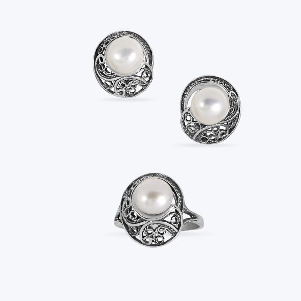 Комплект срібний з перлинами 017