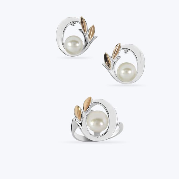 Комплект срібний з золотою накладкою та перлинкою "Ольвія" 022