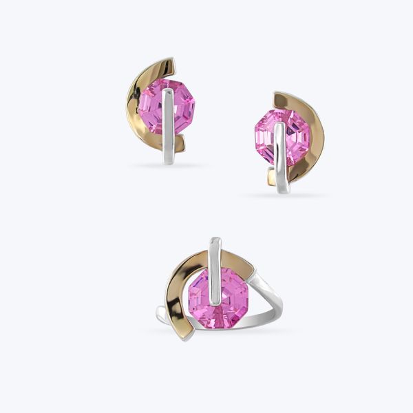 Комплект срібний з золотою накладкою та фіанітом 047