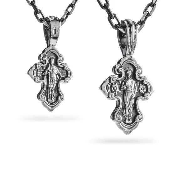 Срібний хрест чернений з відображенням святого Архангела Михаїла та Божої матері 936