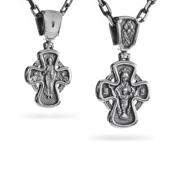 Срібний хрест чернений з Божою Матір'ю 914