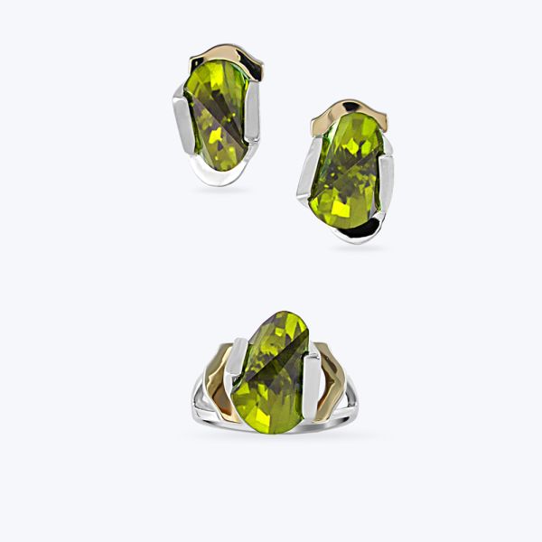 Комплект срібний  з золотою накладкою та фіанітом 074