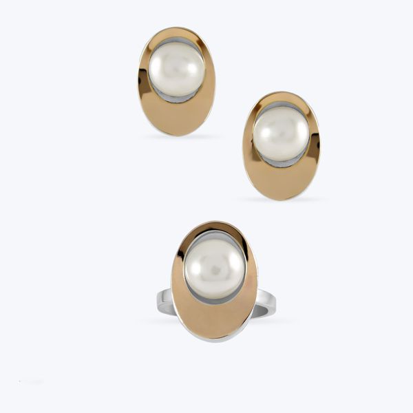 Комплект срібний з золотою накладкою та перлиною 085