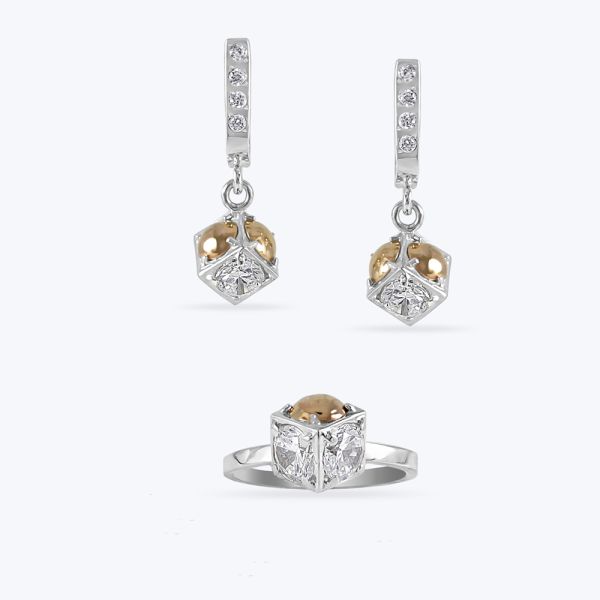 Комплект срібний з золотою накладкою та фіанітами 117