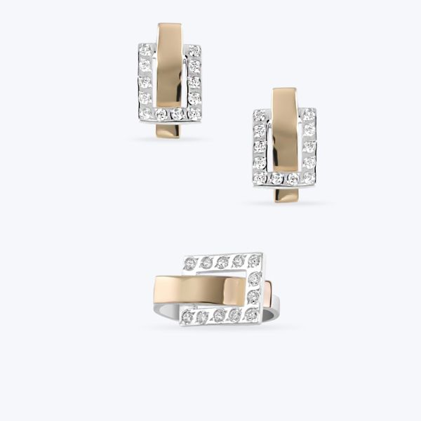 Комплект срібний   з золотою накладкою та фіанітами 129