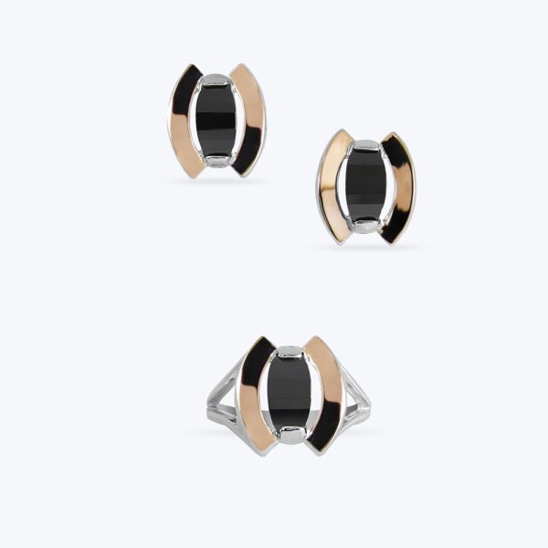 Комплект срібний  з золотою накладкою та фіанітом 136