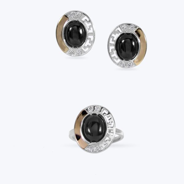 Комплект срібний  з золотою накладкою та фіанітами 141