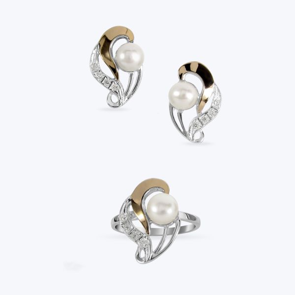 Комплект срібний з золотою накладкою та перлинкою 159