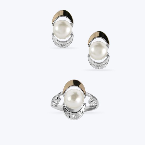 Комплект срібний з золотою накладкою та перлинкою 168