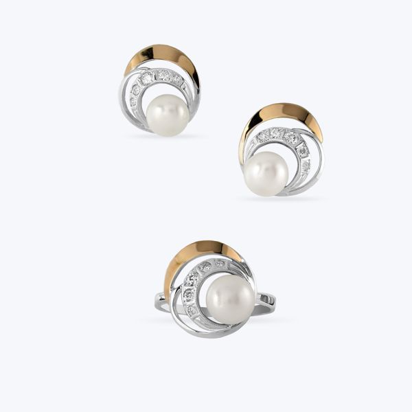 Комплект срібний з золотою накладкою та перлиною 176