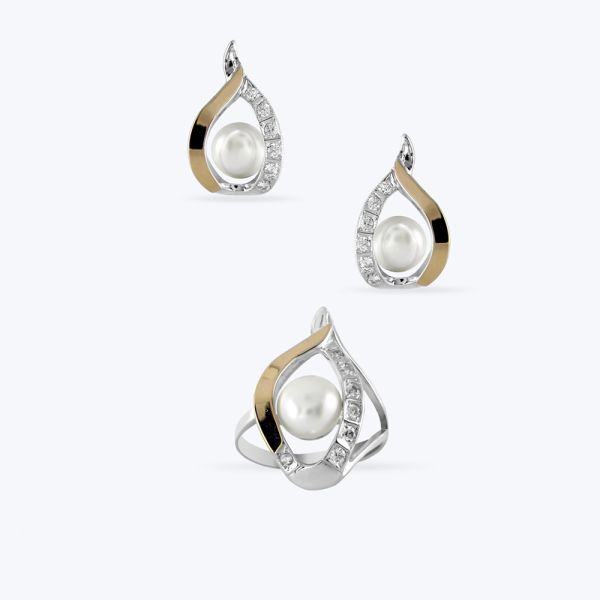 Комплект срібний з золотою накладкою та перлиною 180