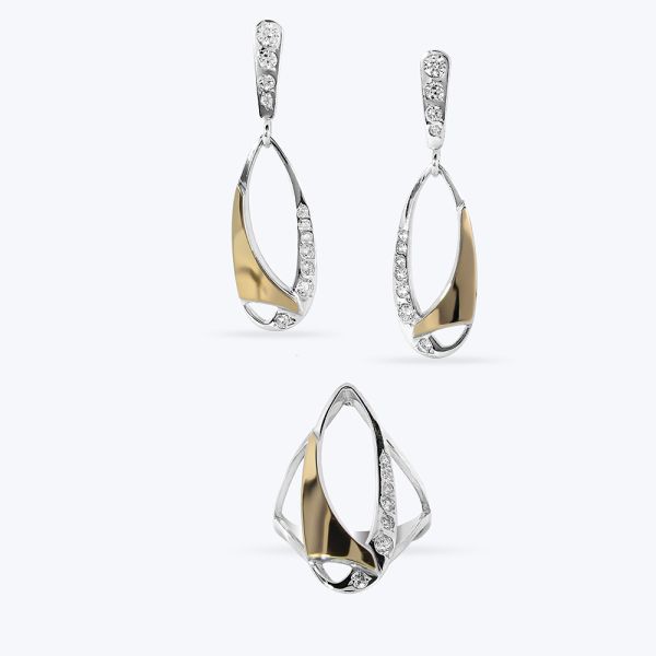 Комплект срібний з золотою накладкою та фіанітами 188