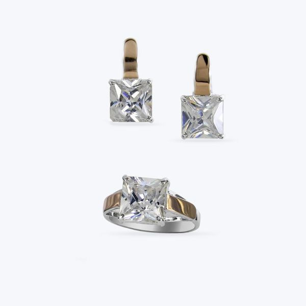 Комплект срібний з золотою накладкою та фіанітом 223