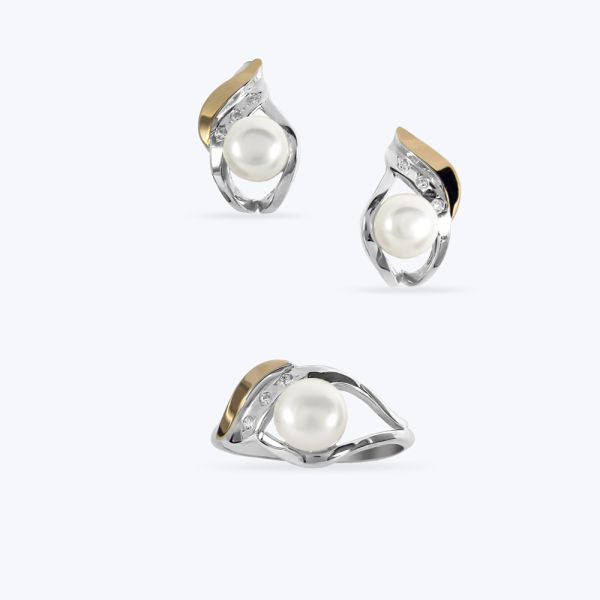 Комплект срібний з золотою накладкою та перлинкою 229