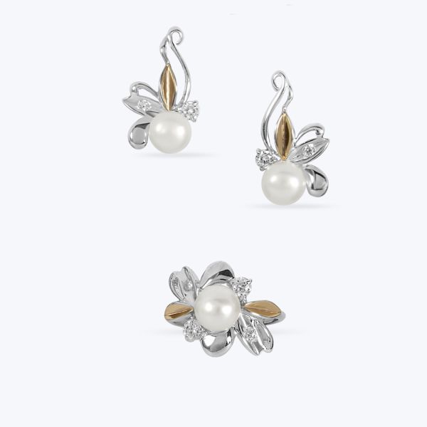 Комплект срібний з золотою накладкою та перлинкою 233