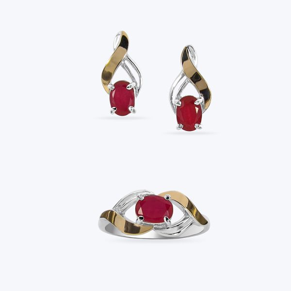 Комплект срібний з золотою накладкою та фіанітами 235