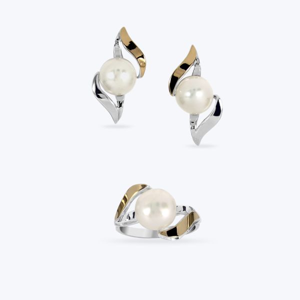 Комплект срібний з золотою накладкою та перлинкою 256