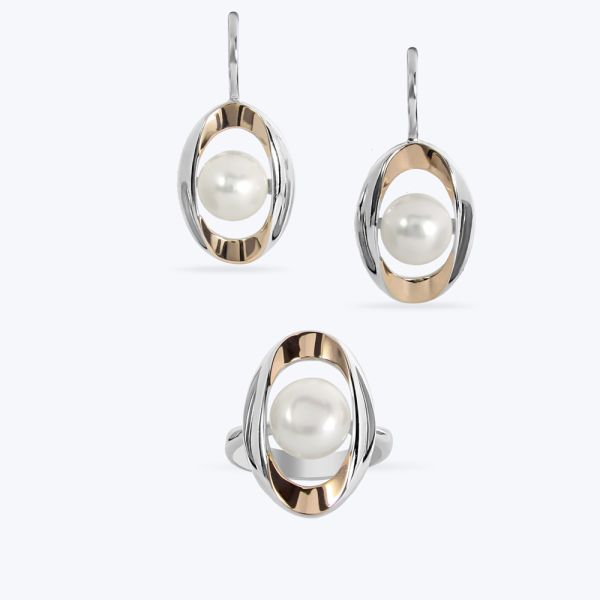 Комплект срібний з золотою накладкою та перлинкою 301