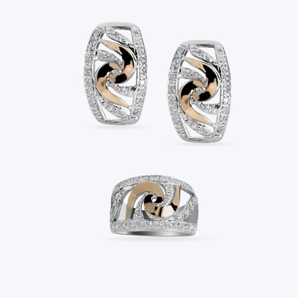 Комплект срібний з золотою накладкою та фіанітами 323