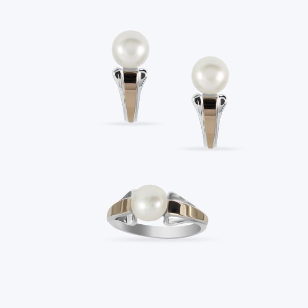 Комплект срібний з золотою накладкою та перлинкою 328