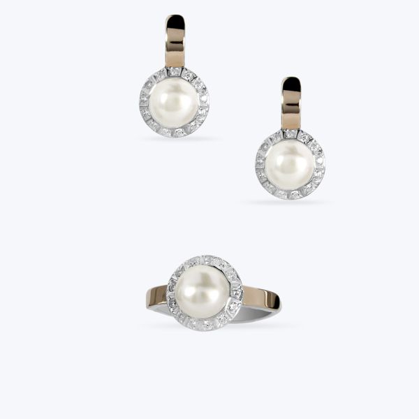 Комплект срібний з золотою накладкою та перлинкою 367