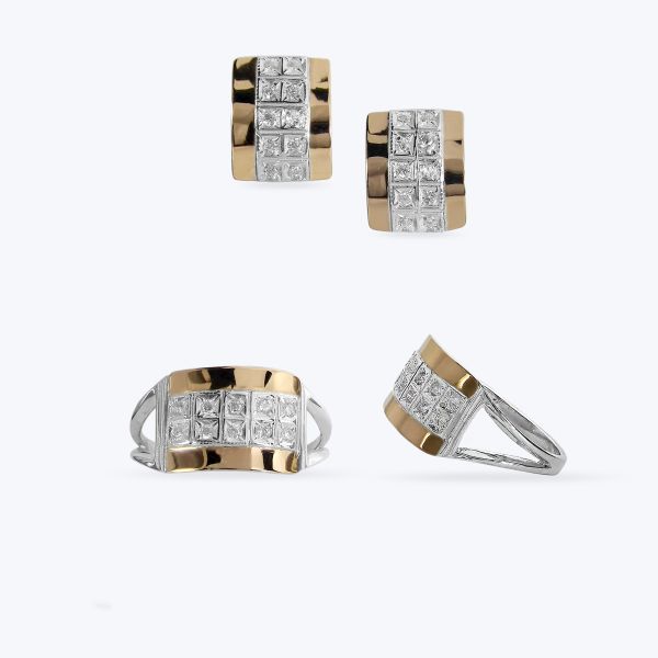 Комплект срібний з золотою накладкою та фіанітами 381