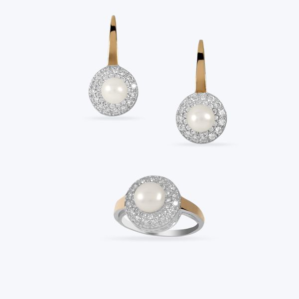 Комплект срібний з золотою накладкою та перлиною 391