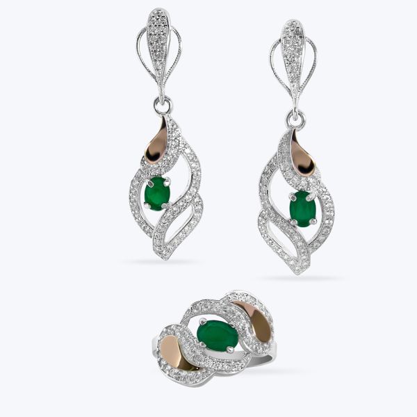 Комплект срібний з золотою накладкою та фіанітами 460