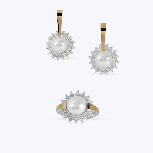 Комплект срібний з золотою накладкою та перлиною 470