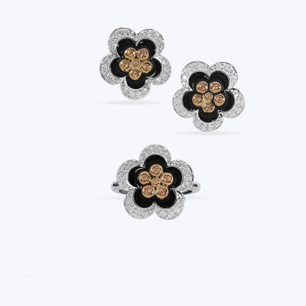 Комплект срібний з золотою накладкою, фіанітами та емаллю 476