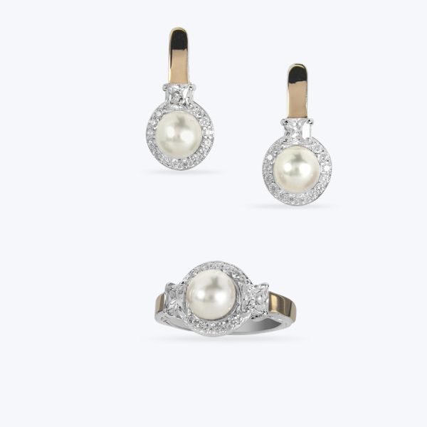 Комплект срібний з золотою накладкою та перлинкою 481