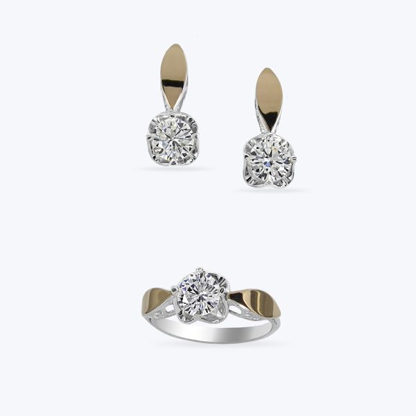 Комплект срібний з золотою накладкою та фіанітом 482