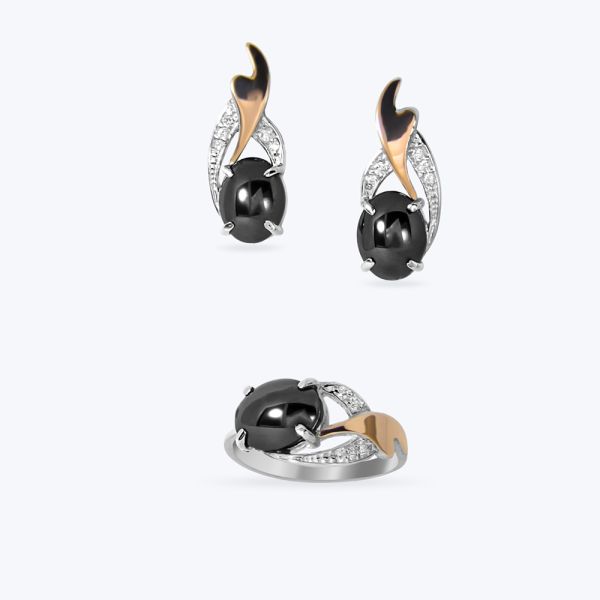 Комплект срібний з золотою накладкою та фіанітами 484