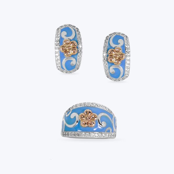 Комплект срібний з фіанітами та емаллю 504