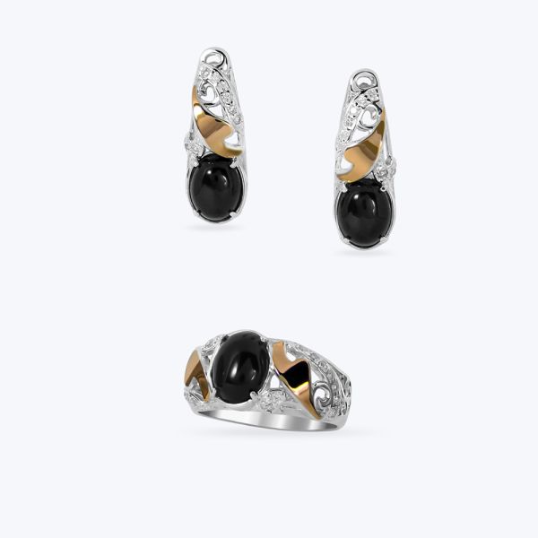 Комплект срібний з золотою накладкою та фіанітами 523