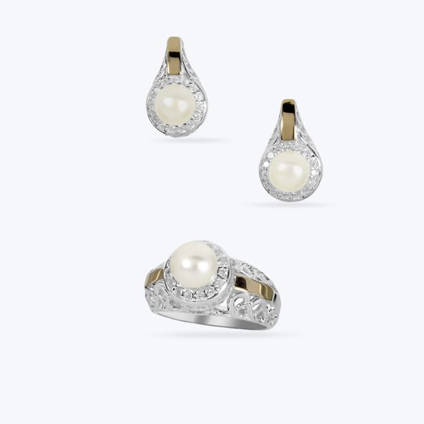 Комплект срібний з золотою накладкою та перлинкою 525