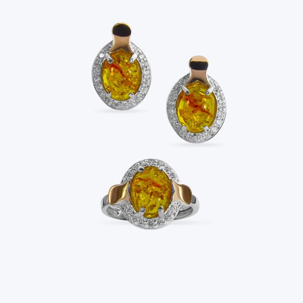 Комплект срібний з золотою накладкою та фіанітами 539