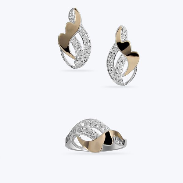 Комплект срібний з золотою накладкою та фіанітами 541