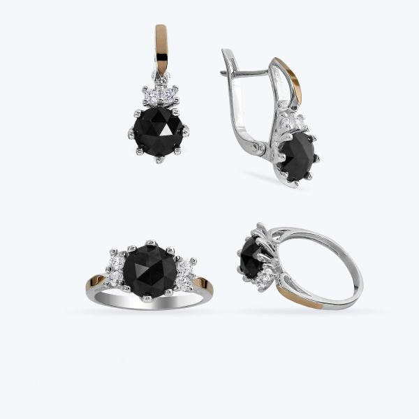 Комплект срібний з золотою накладкою та фіанітами 545