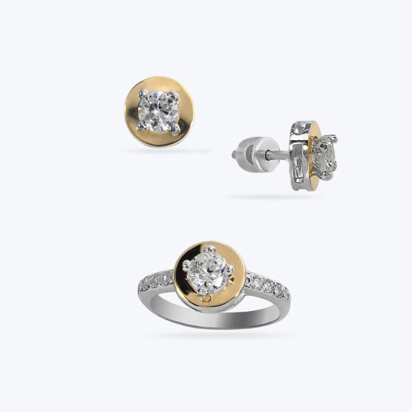 Комплект срібний з золотою накладкою та фіанітами 546