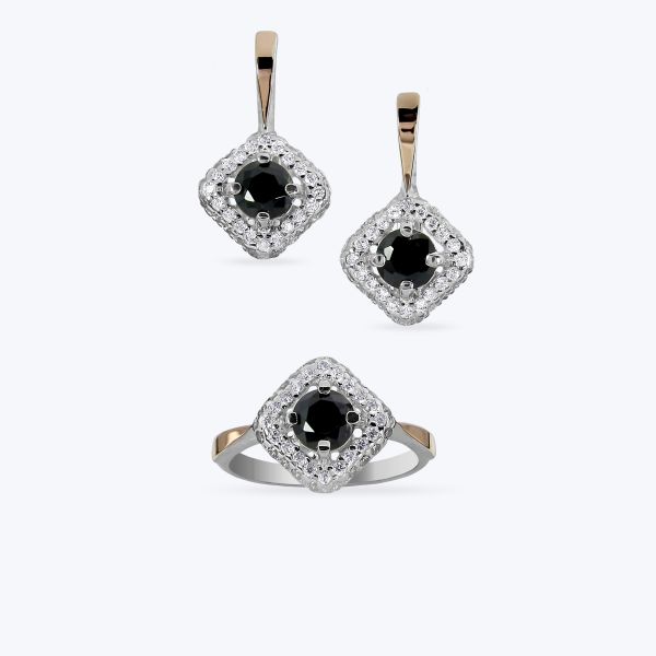 Комплект срібний з золотою накладкою та фіанітами 577