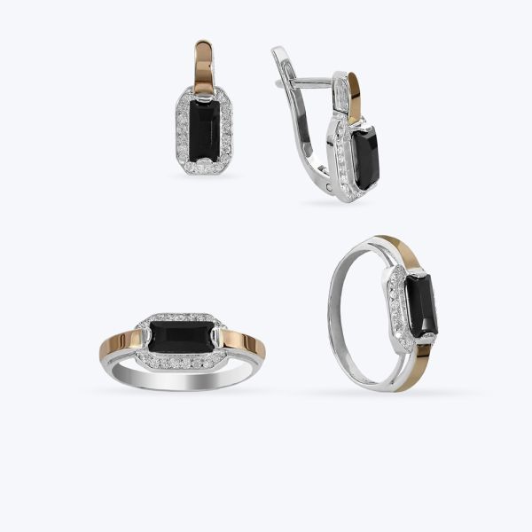 Комплект срібний з золотою накладкою та фіанітами  578