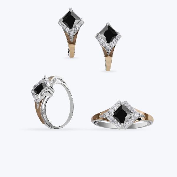 Комплект срібний з золотою накладкою та фіанітами 579