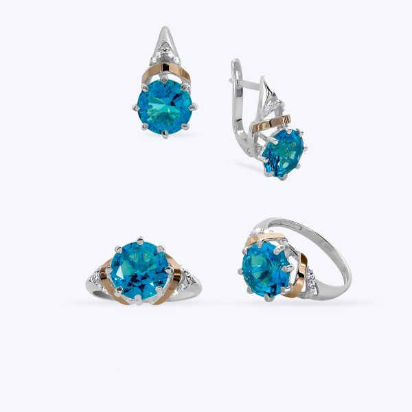 Комплект срібний з золотою накладкою та фіанітами 582