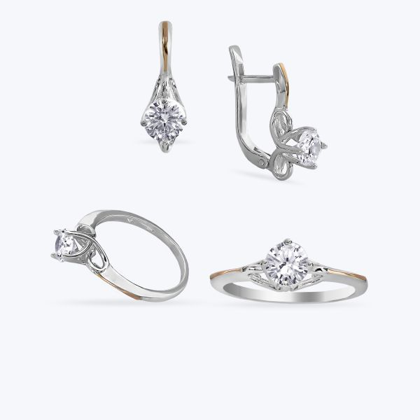 Сережки срібні з золотою накладкою та фіанітом 583