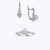 Серьги серебряные с золотой накладкой и фианитом 583