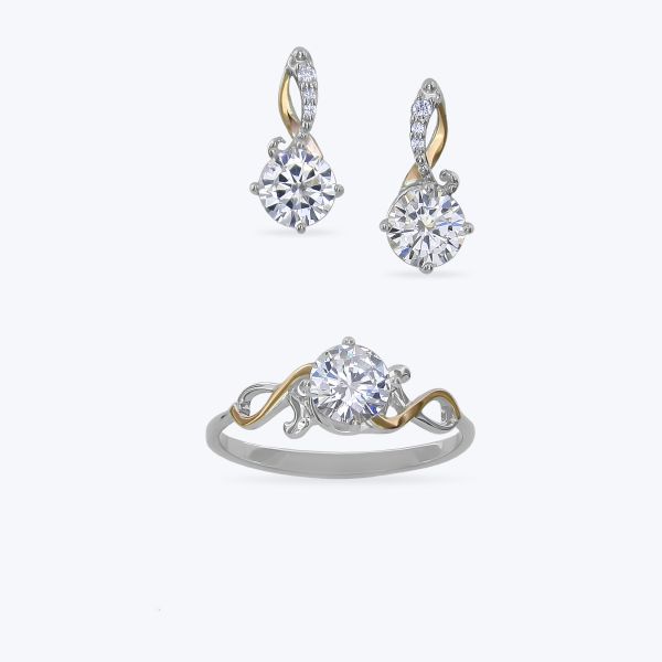 Комплект срібний з золотою накладкою та фіанітами 585