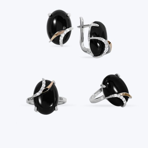 Комплект срібний з золотою накладкою та фіанітами 587