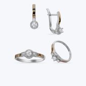 Комплект срібний з золотою накладкою та фіанітами 590