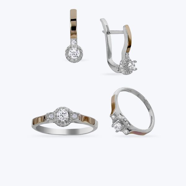 Комплект срібний з золотою накладкою та фіанітами 590